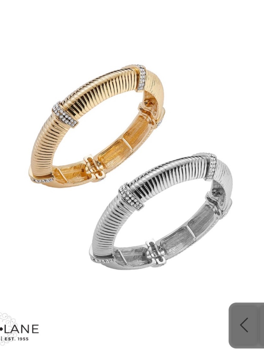 Park Lane “Tanner” GOLD Ribbed Bangle Bracelets with Crystal Accents